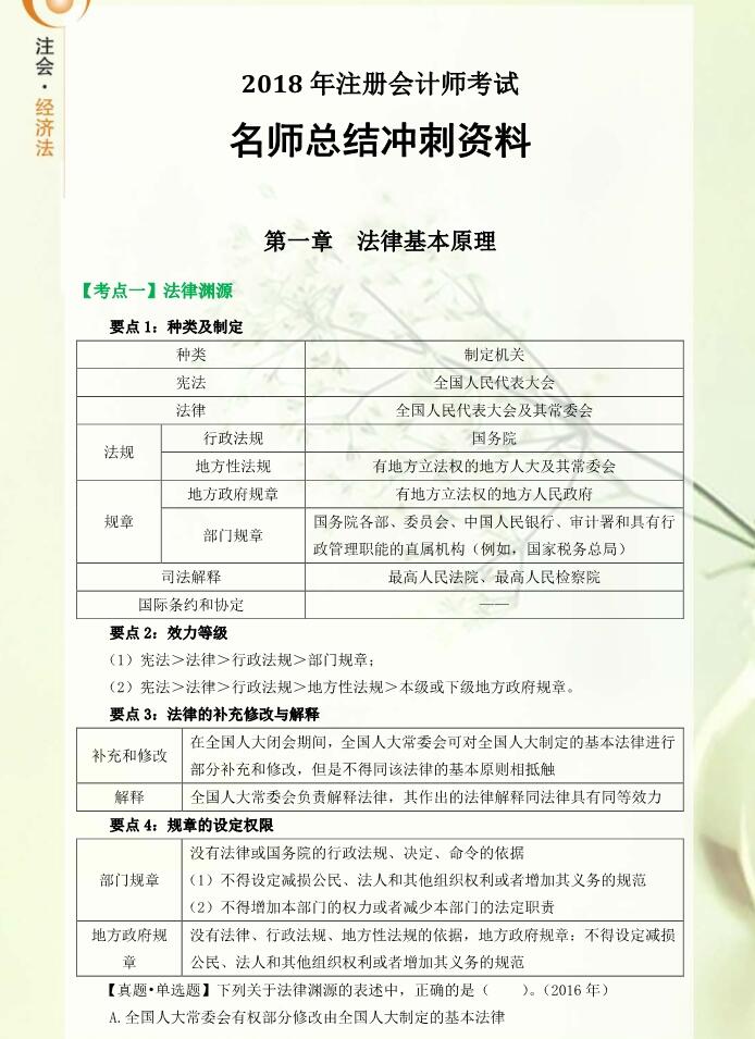 考前速記，東奧名師總結cpa經濟法沖刺備考資料