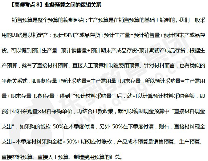 中級會計(jì)《財(cái)務(wù)管理》高頻考點(diǎn)：業(yè)務(wù)預(yù)算之間的邏輯關(guān)系