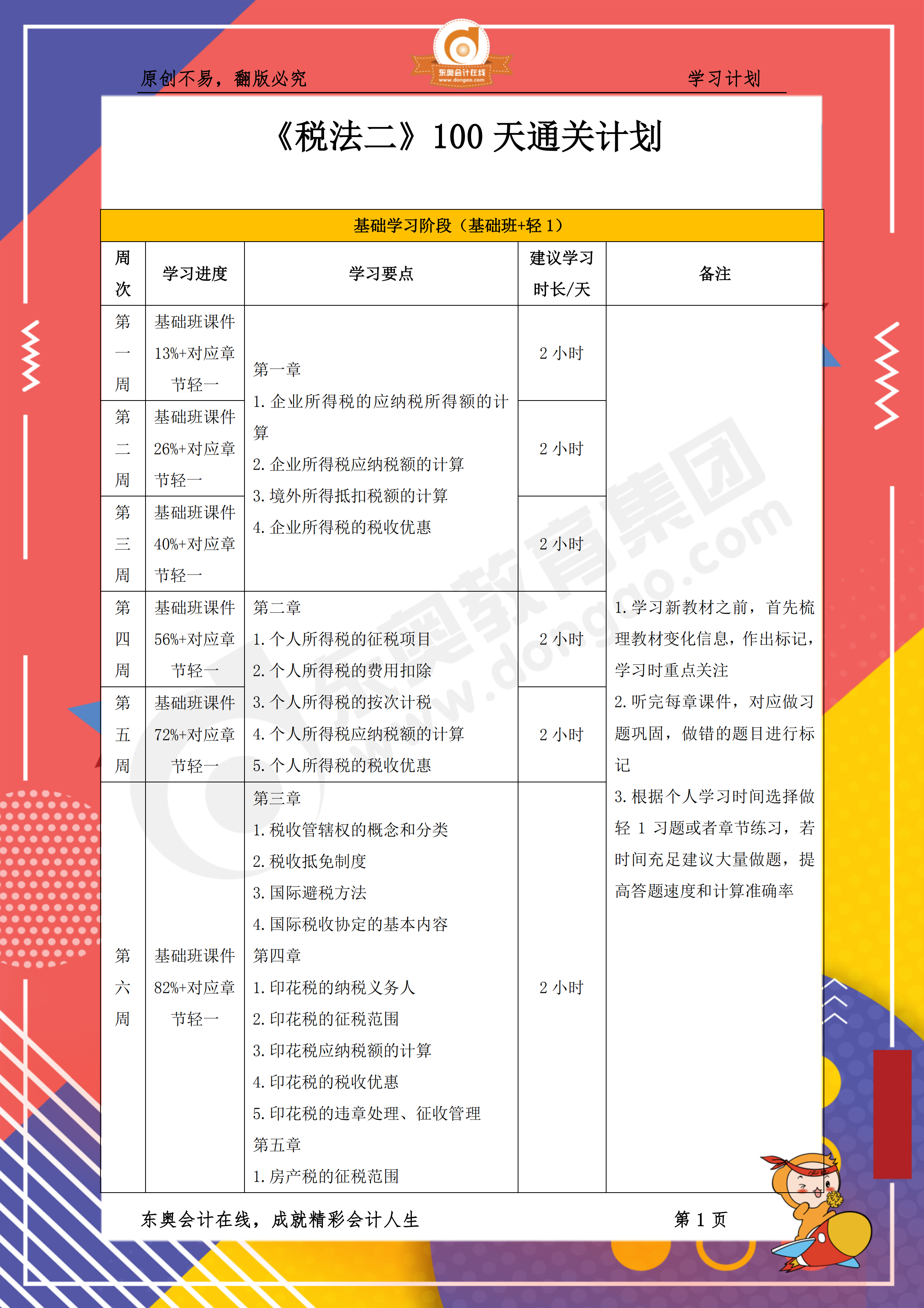 2019年稅務(wù)師《稅法二》百天通關(guān)計劃1
