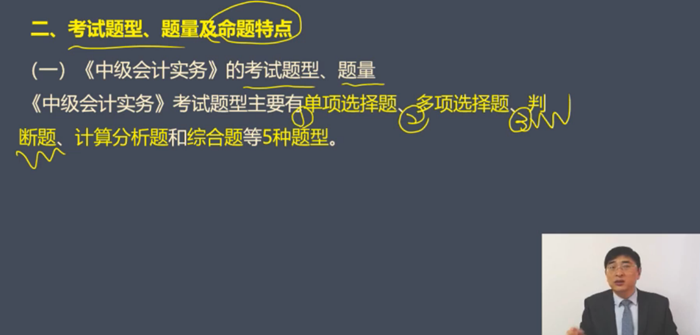 （一）中級會計實務(wù)的考試題型、題量