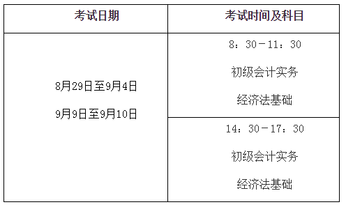 2020年初級(jí)會(huì)計(jì)考試時(shí)間