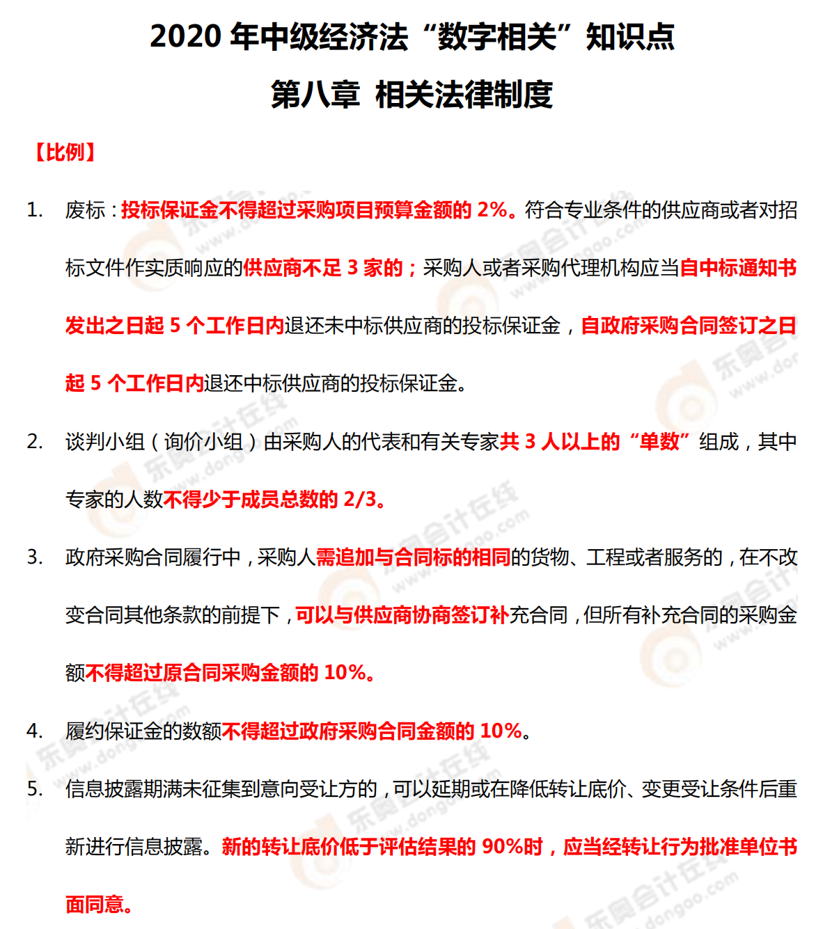 2020年中級經(jīng)濟法“數(shù)字相關(guān)”知識點——第八章