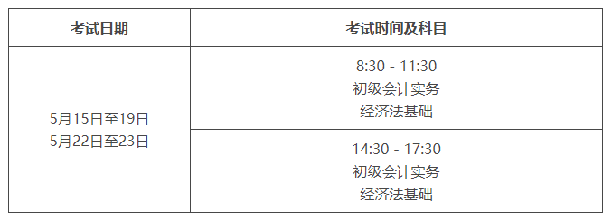2021年初級會計考試時間