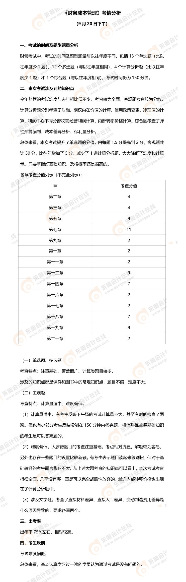 2021年注會延考地區(qū)《財(cái)管》考試第二批次考情分析