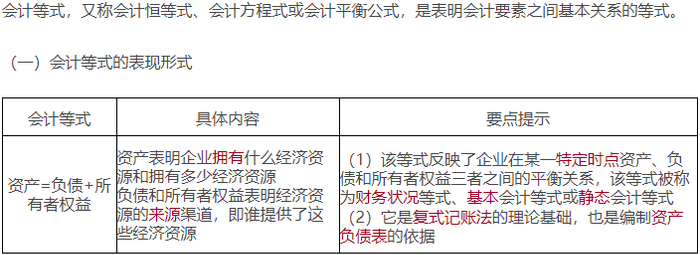 初級會計知識點——會計等式