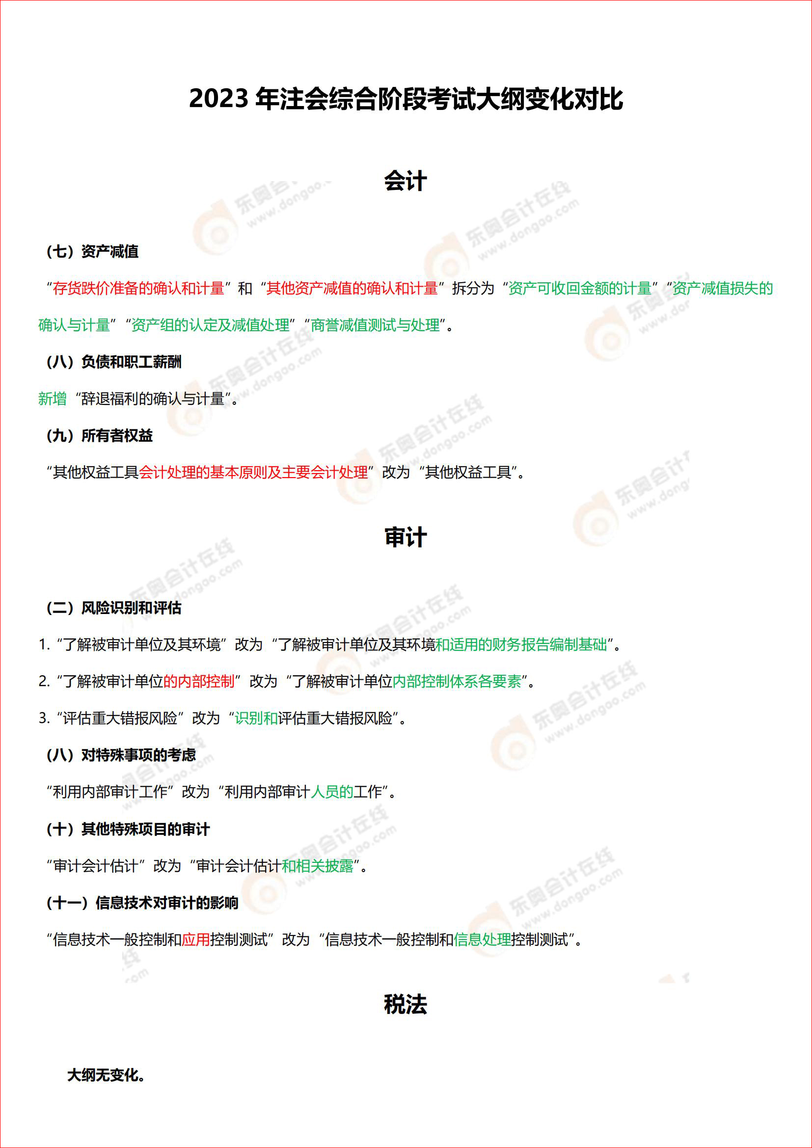 2023年注會綜合階段大綱變化對比(1)_00