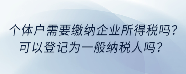 個體工商戶需要繳納企業(yè)所得稅嗎？可以登記為一般納稅人嗎？