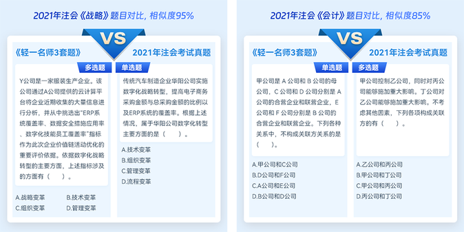 注會(huì)《輕一名師3套題》貼合考試大綱，題型覆蓋全面