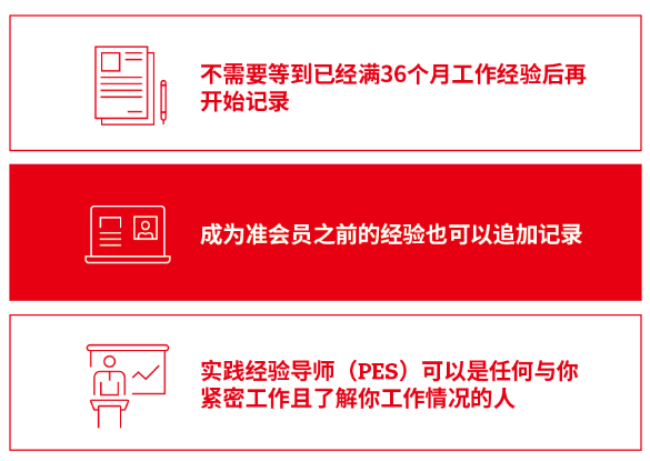 在myACCA賬戶中記錄36個(gè)月的相關(guān)工作經(jīng)驗(yàn)，并經(jīng)由實(shí)踐經(jīng)驗(yàn)導(dǎo)師簽署。