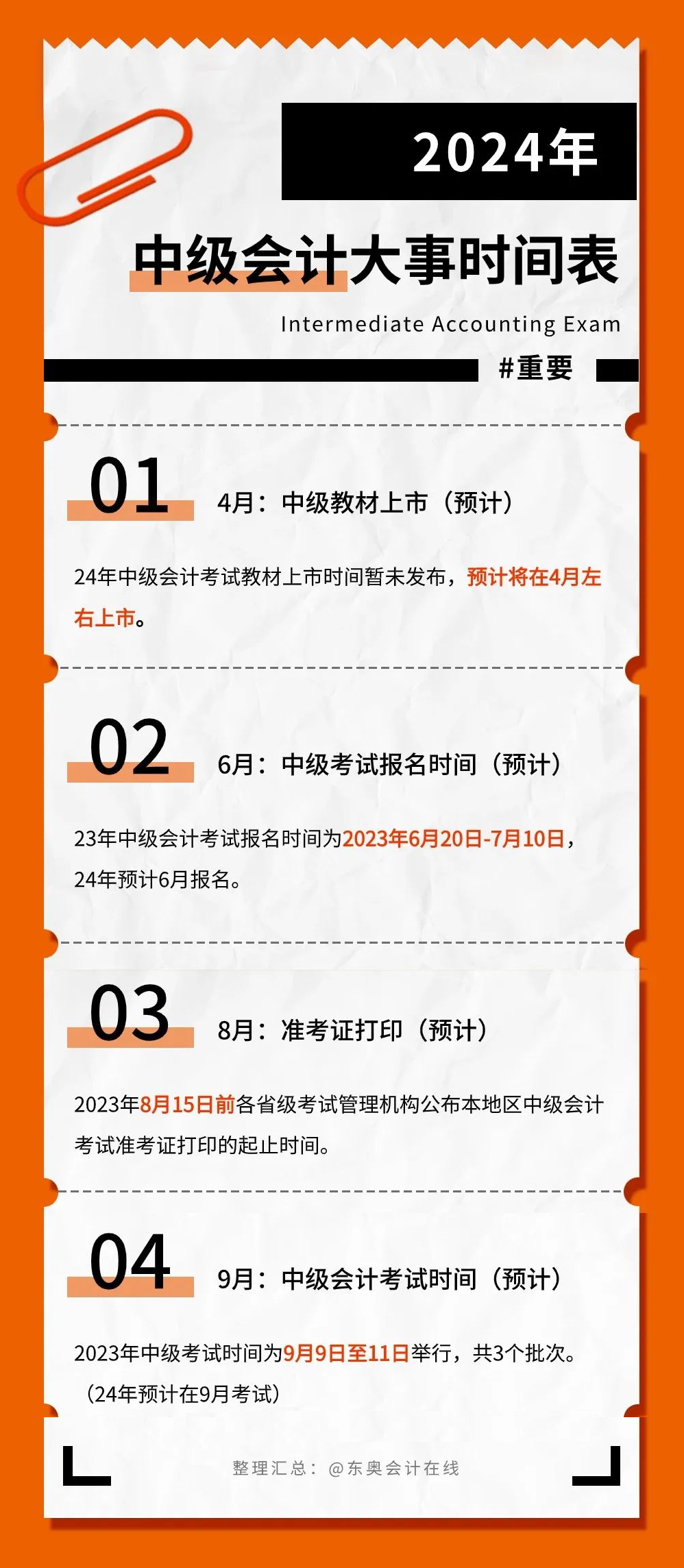 2024年中級會計考試時間表