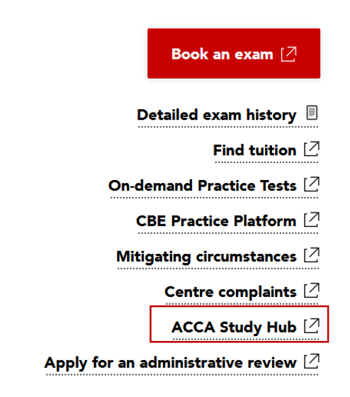 2. 在“Your exam progress”界面點擊“ACCA Study Hub”，即可進入