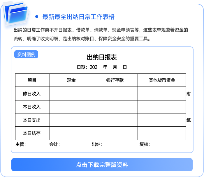 最新最全出納日常工作表格111