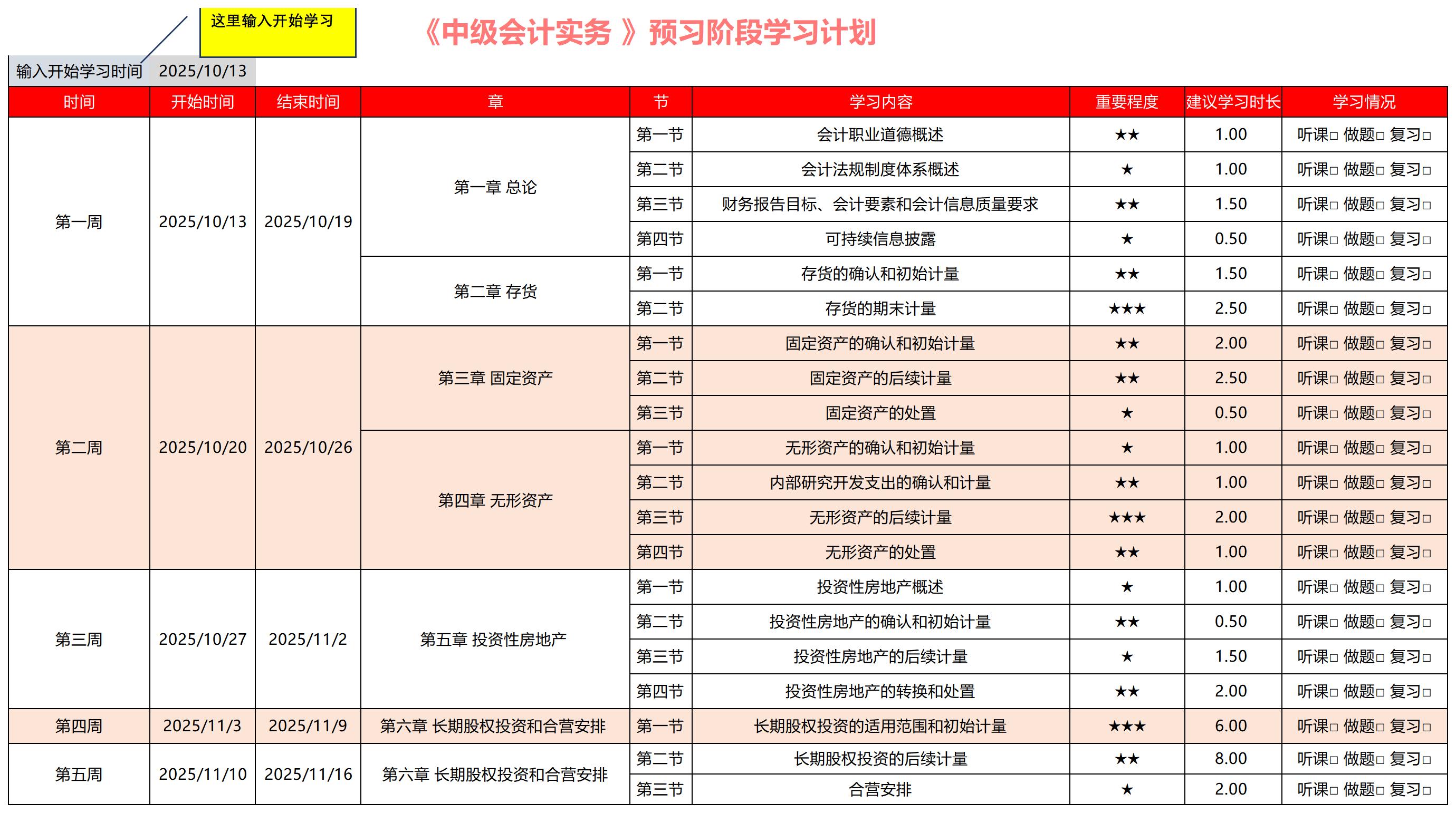 2026年《中級會計實務(wù)》預(yù)習(xí)階段學(xué)習(xí)計劃 